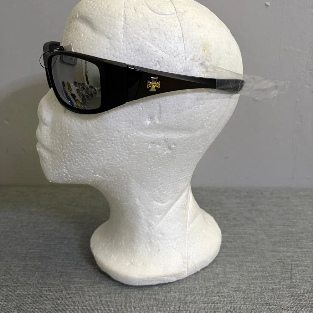 Choppers Sunglasses Mens OS Matte Black Silver Mirror Wrap Biker UV400 8CP6776